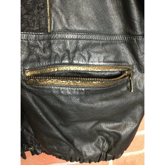 Vintage Exotic Fashions Women's Genuine Leather Jacket Snap Closure Black Large - Picture 4 of 10